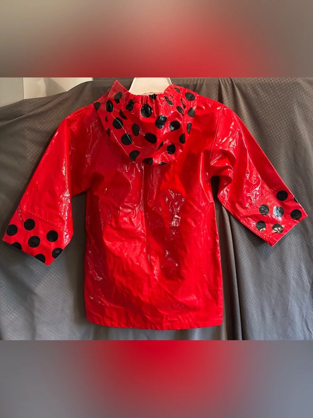 Kidorable Girl’s Ladybug Raincoat Red PVC w/Black Polka Dots & Hood; Size 5/6